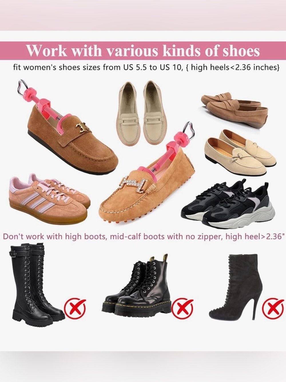 Pink Adjustable 4-Way Shoe Stretching Set with Accessories! EUC!